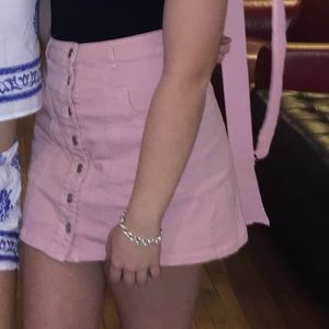 Blush pink denim skirt